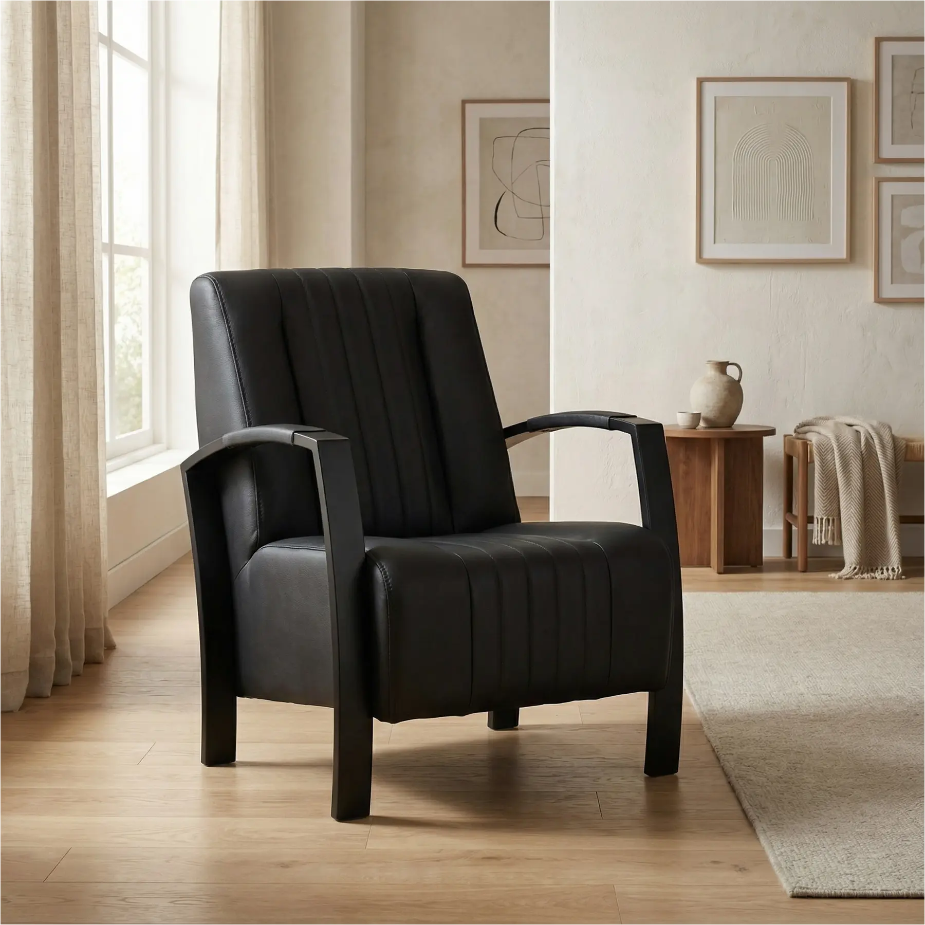 afbeelding van Leren fauteuil Glamour - Toledo Nero (zwart)